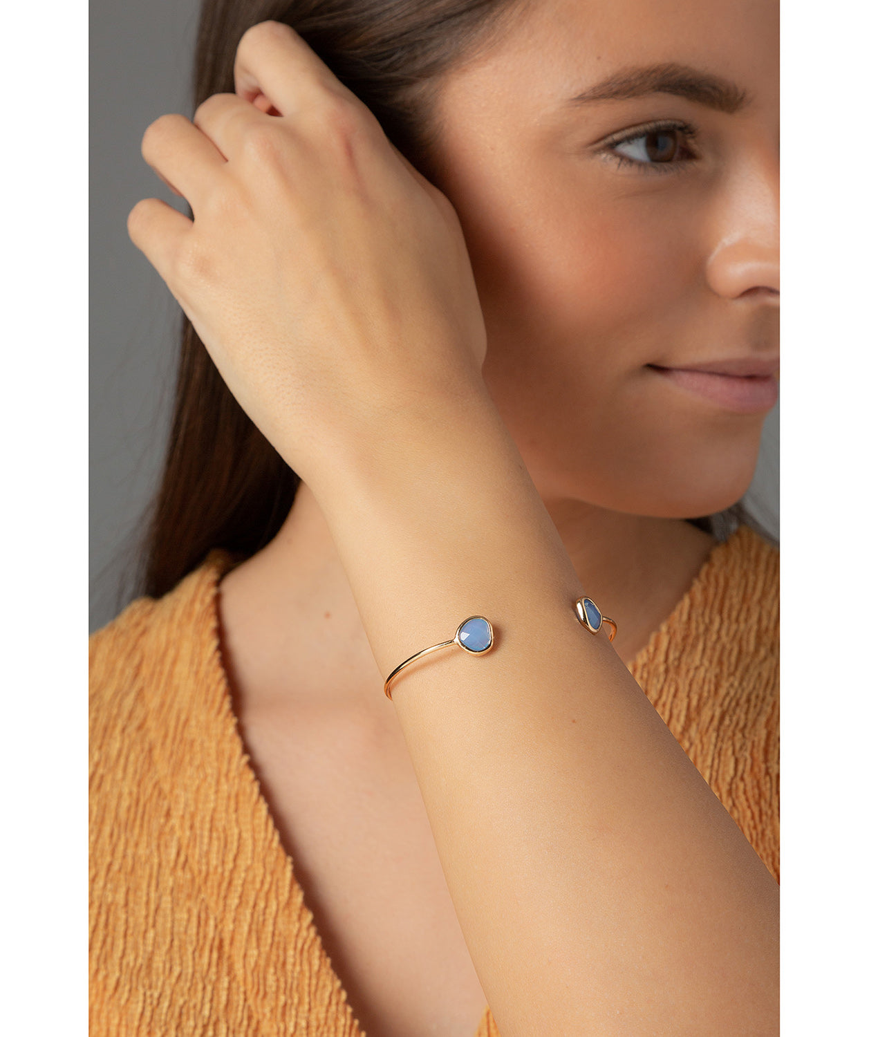 'Urbi' Gold Plate & Blue Glass Bangle image 2