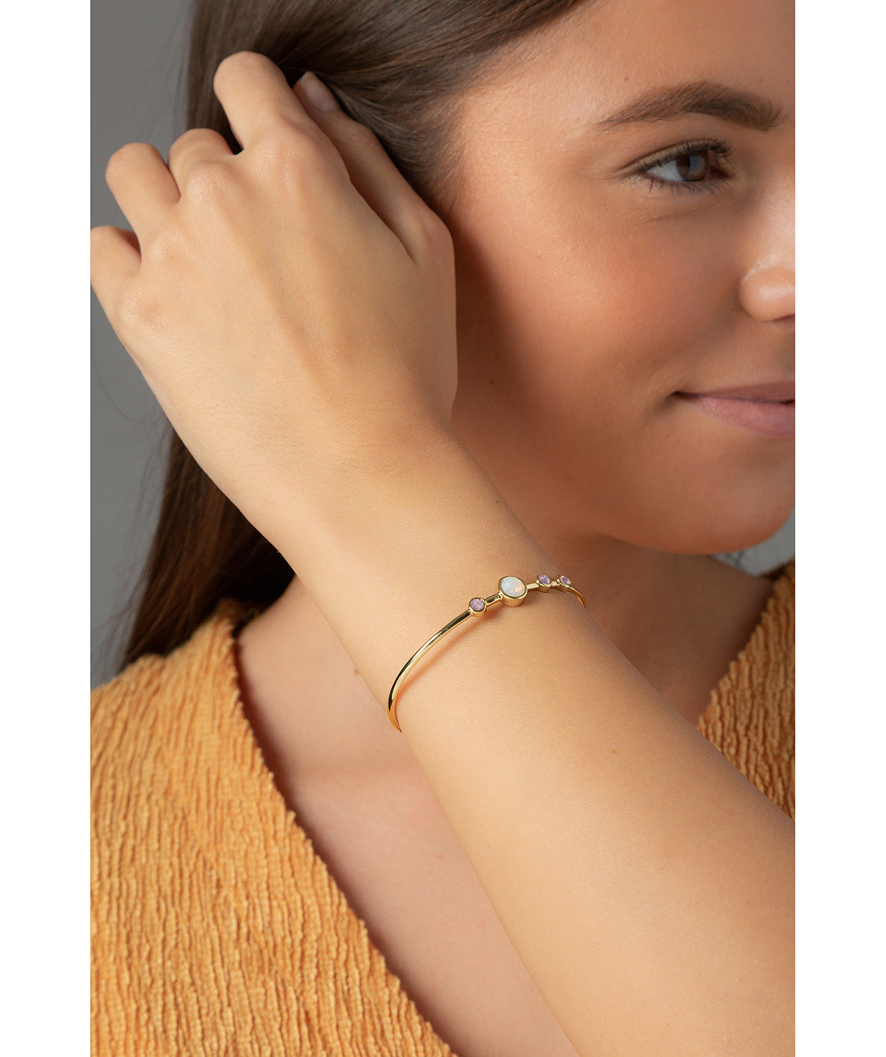 'Daleshka' Gold Plate & Lavender Glass Bangle image 2