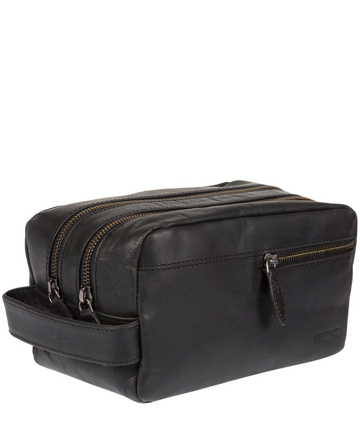 'Creek' Black Leather Washbag