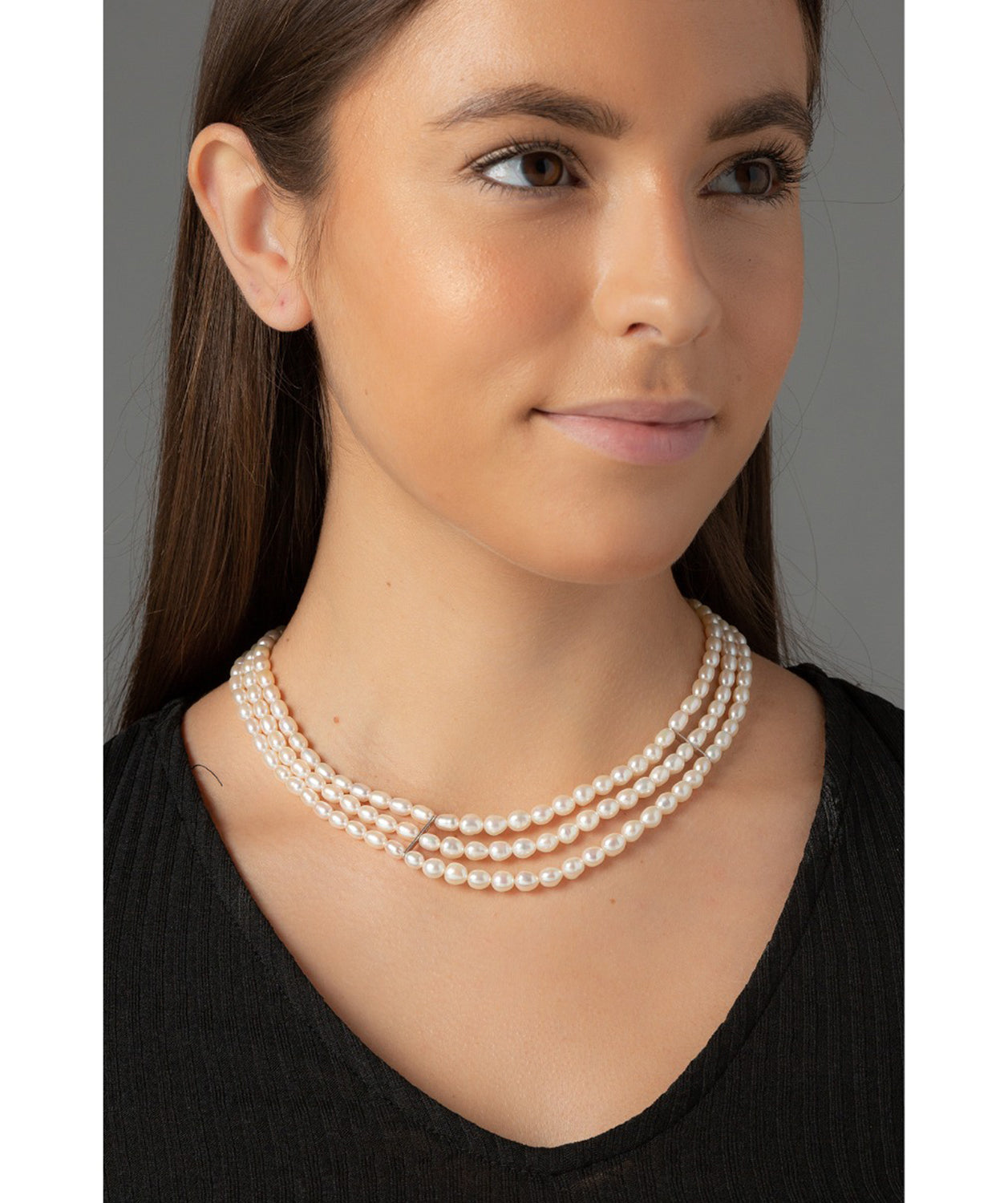 Gift Packaged 'Molly' three-row rice pearl necklace