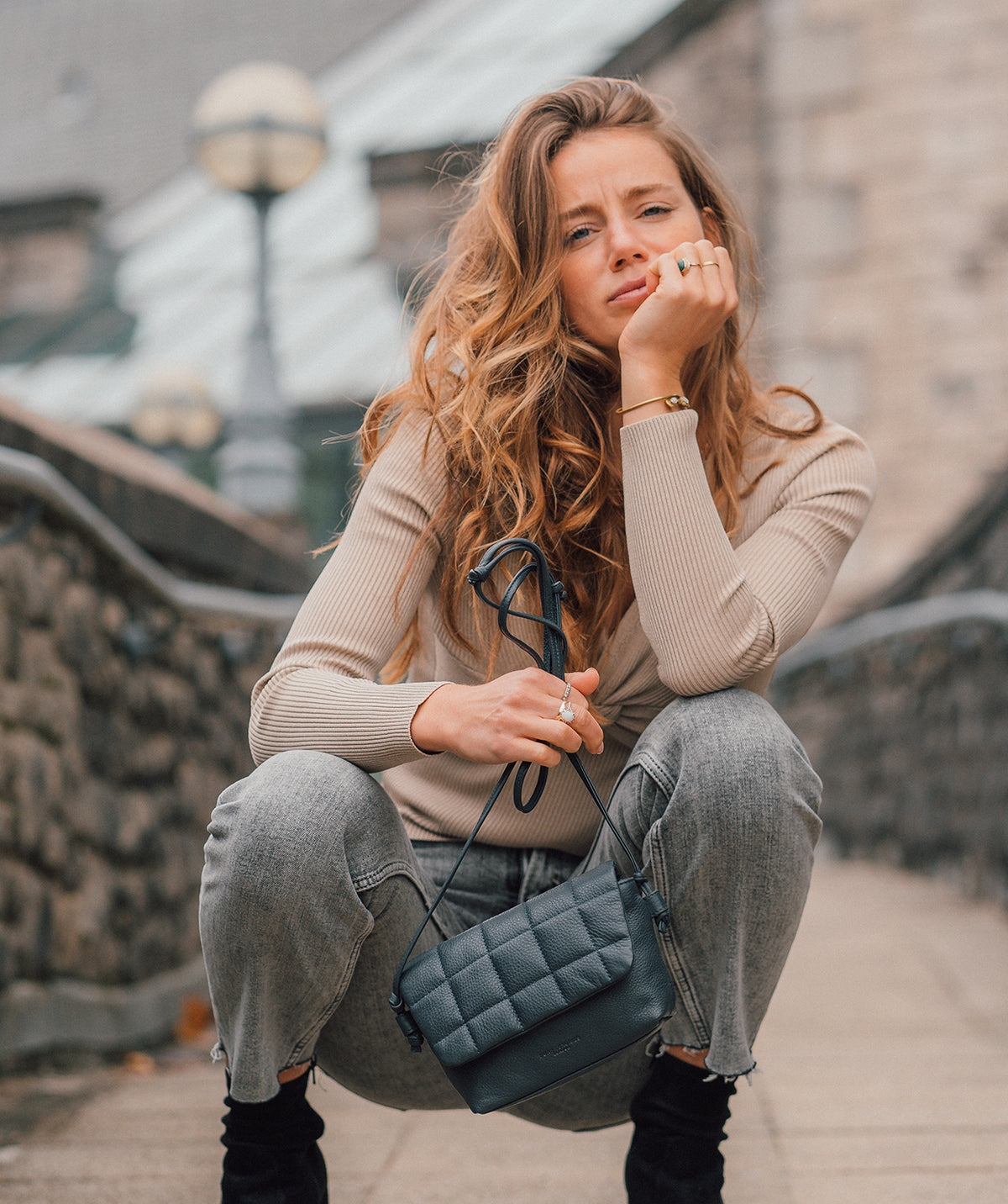 'Zoey' Navy Nappa Leather Cross Body Bag