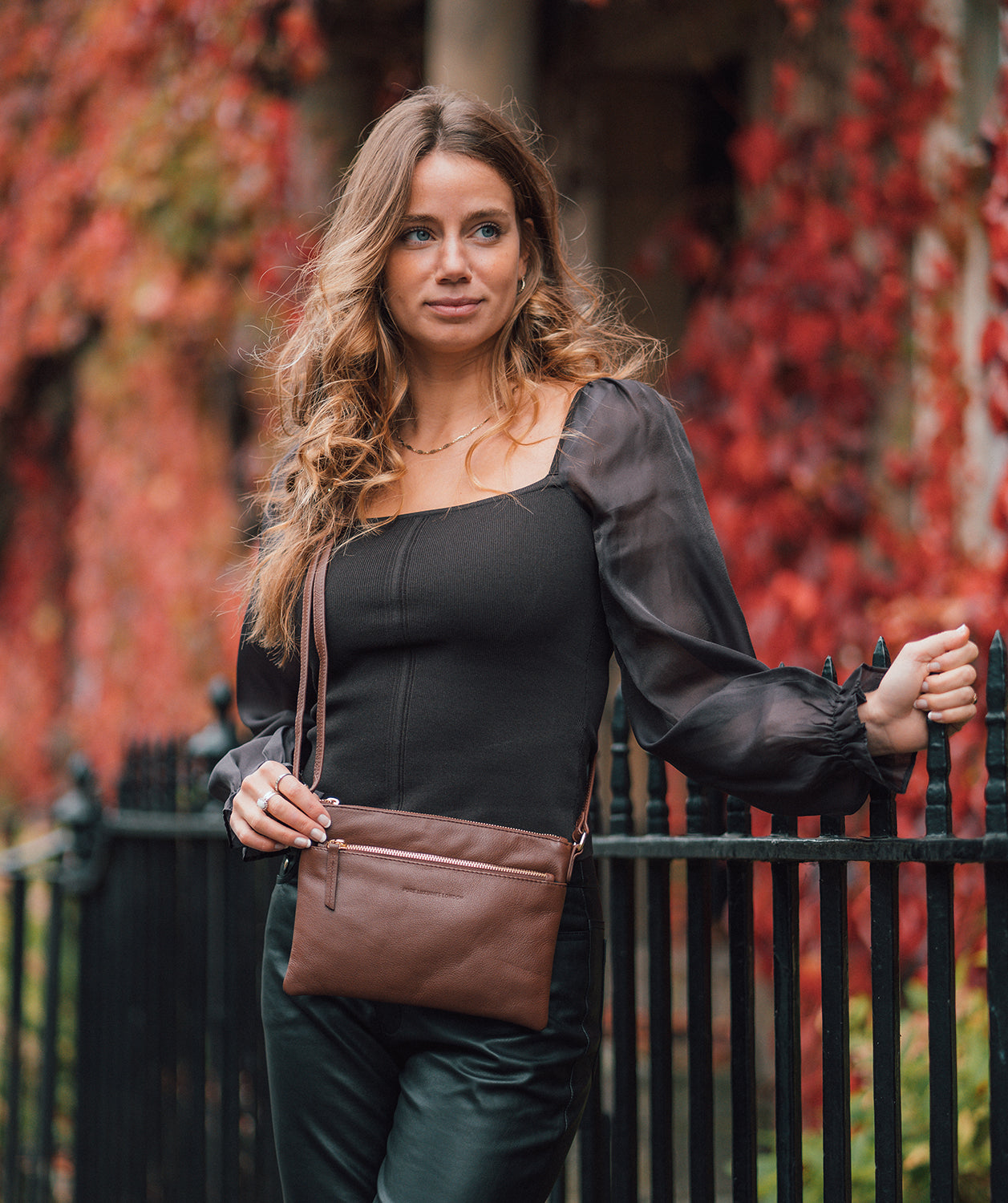 'Hannah' Dark Tan Nappa Leather Cross Body Bag