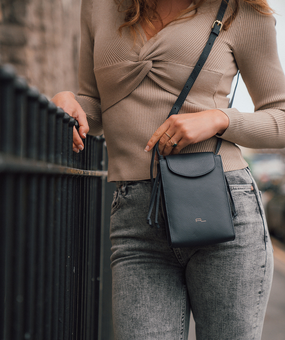 'Kiana' Navy Nappa Leather Cross Body Phone Bag