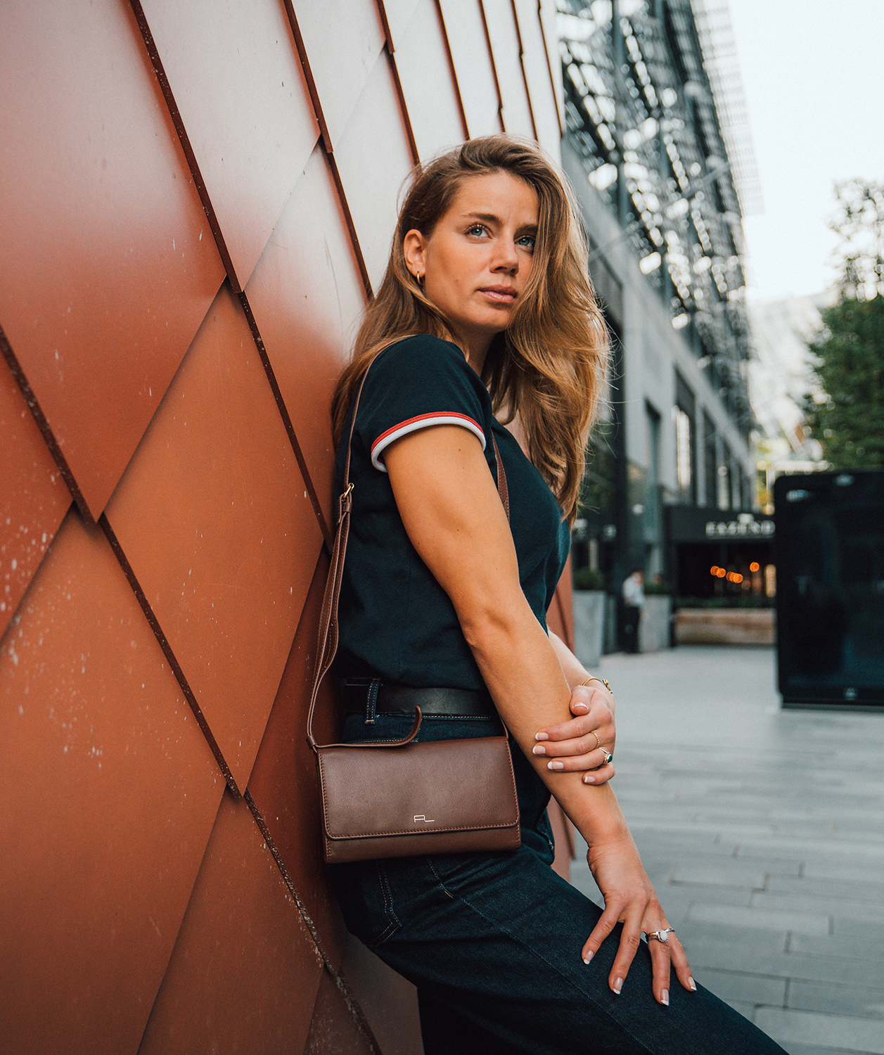 'Saffron' Dark Tan Nappa Leather Cross Body Clutch Bag