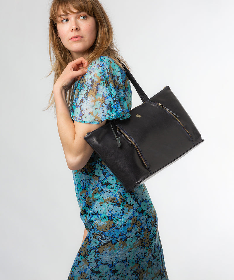 Conkca London Originals Collection #product-type#: 'Clover' Navy Leather Tote Bag