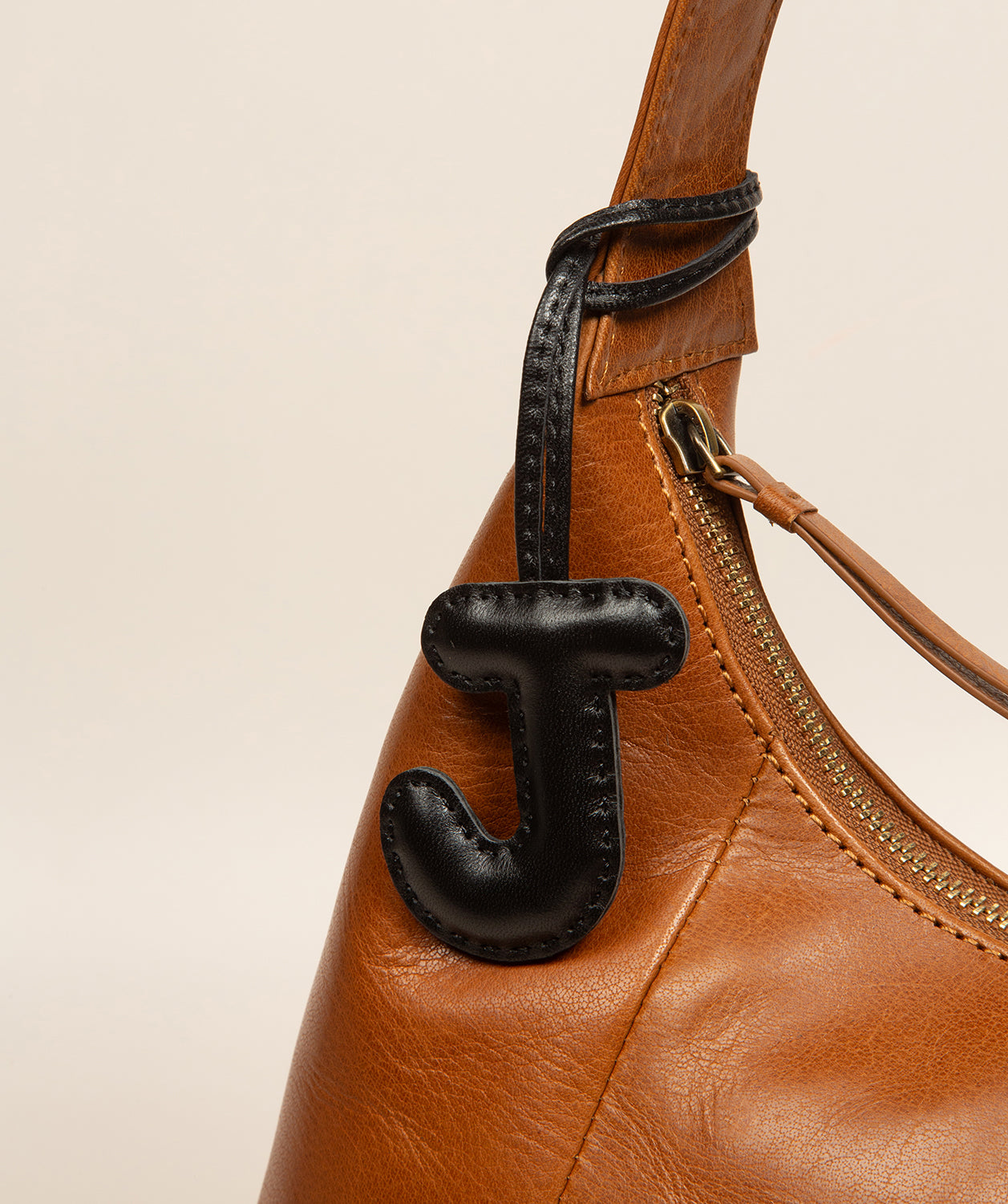 Black Leather Letter Charm