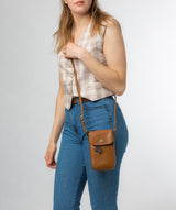 Conkca London Originals Collection Bags: 'Buzz' Dark Tan Leather Cross Body Phone Bag