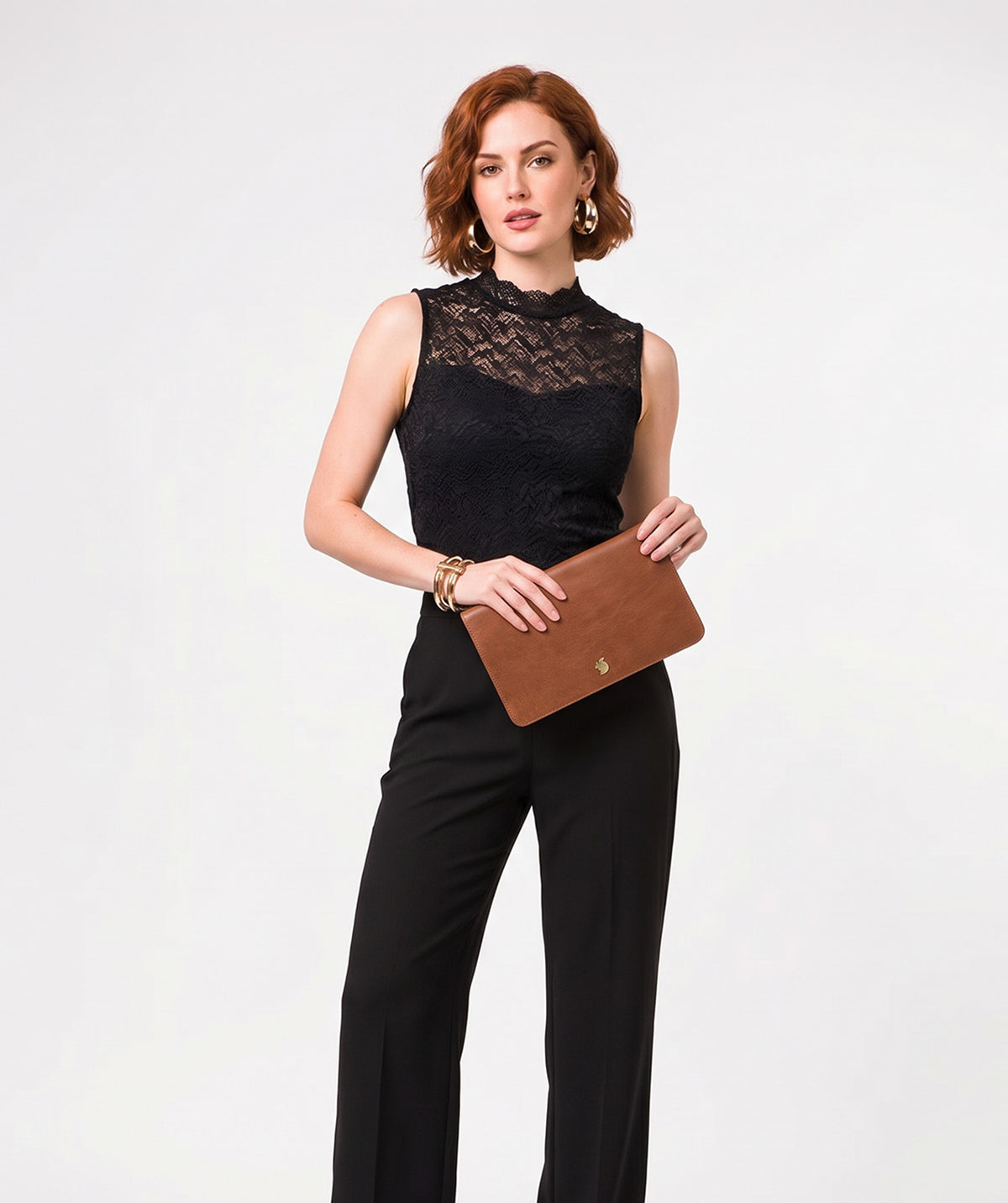 'Cherish' Dark Tan Leather Clutch Bag