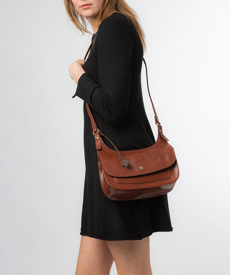 Conkca London Originals Collection Bags: 'Ellipse' Conker Brown Leather Cross Body Bag