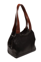 'Juliet' Black & Conker Brown Leather Handbag