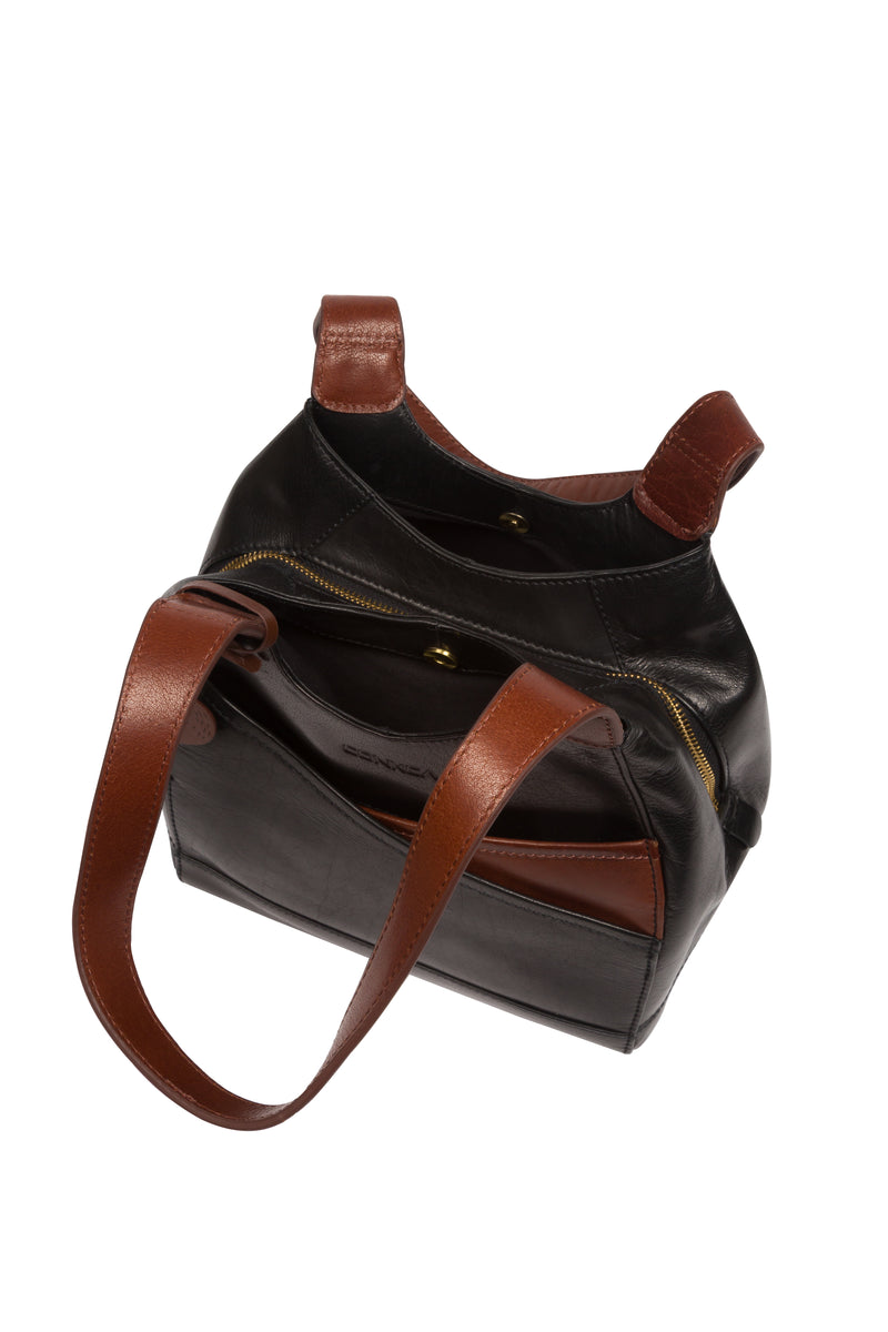 'Juliet' Black & Conker Brown Leather Handbag