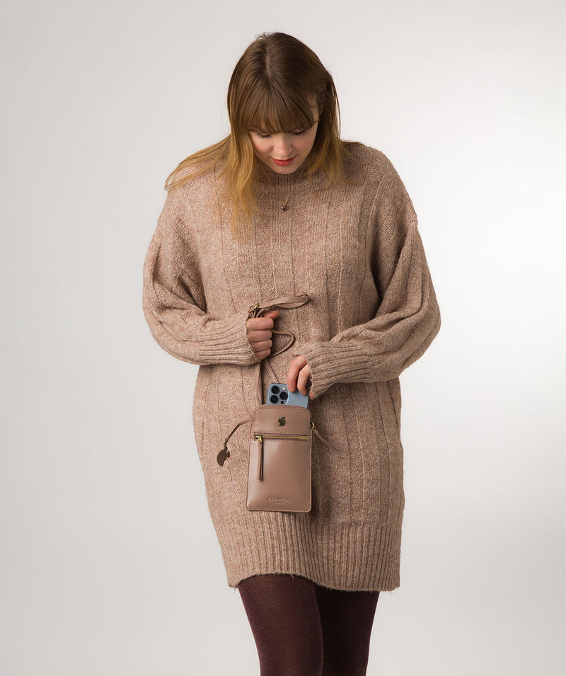 Conkca London Originals Collection Bags: 'Bambino' Natural Taupe Leather Cross Body Phone Bag