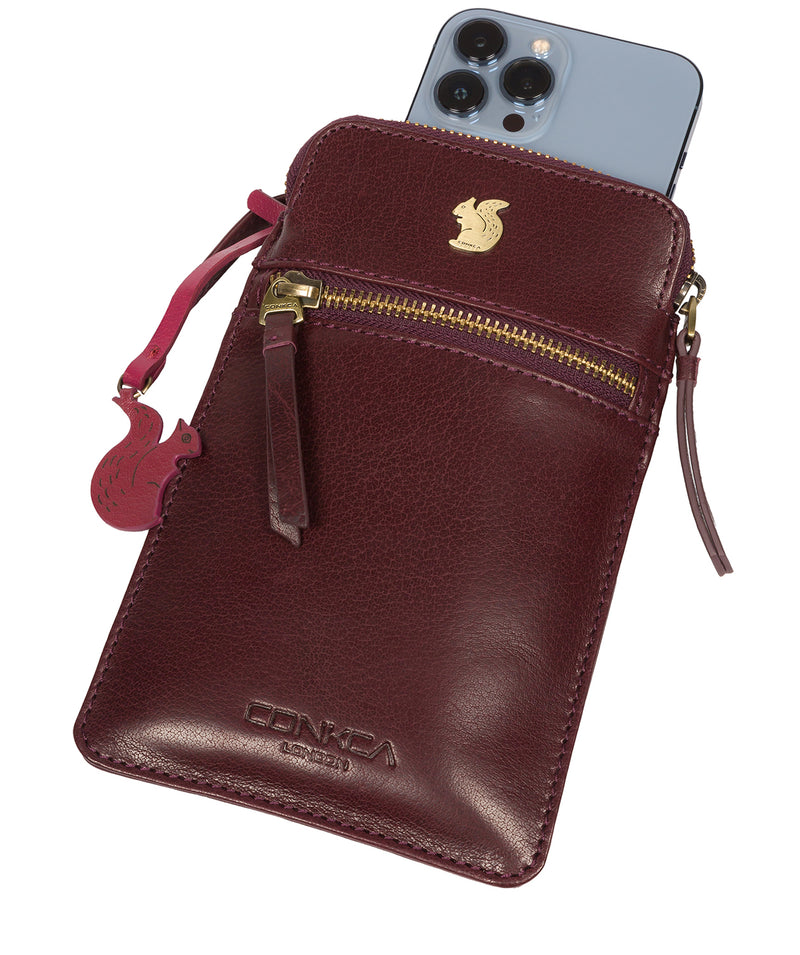 Conkca London Originals Collection Bags: 'Bambino' Plum Leather Cross Body Phone Bag
