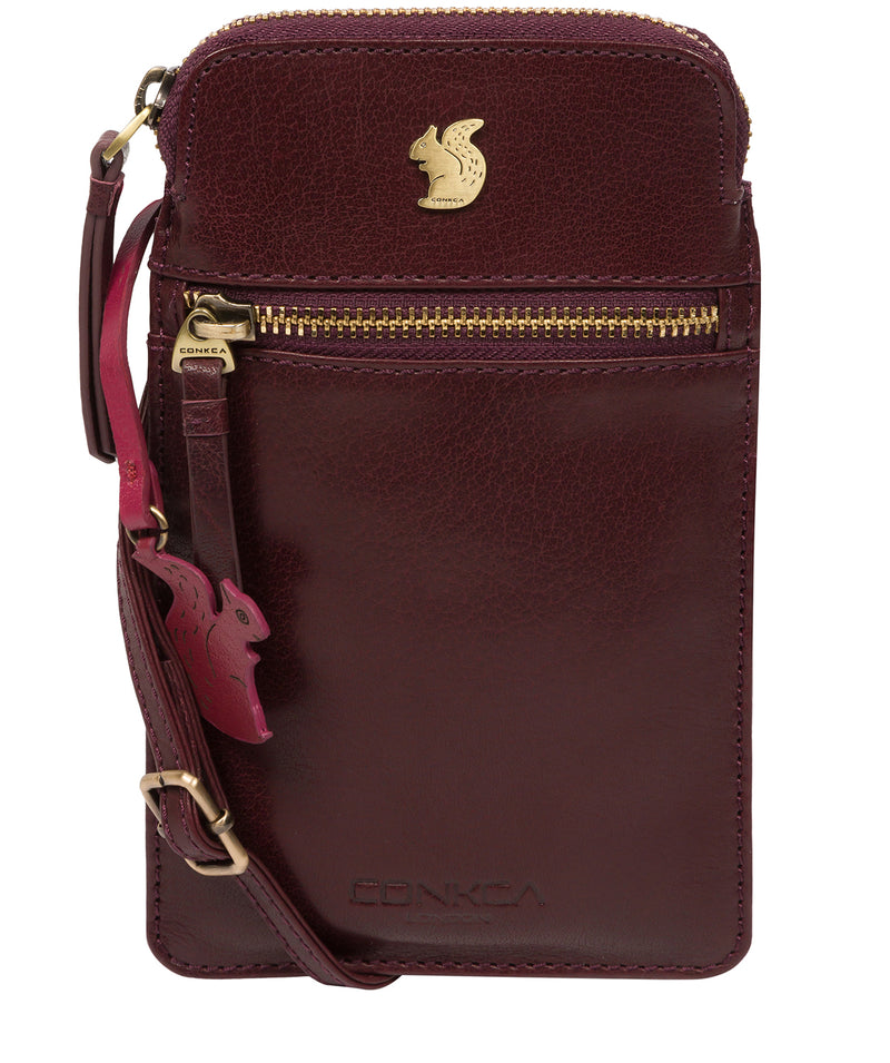 Conkca London Originals Collection Bags: 'Bambino' Plum Leather Cross Body Phone Bag