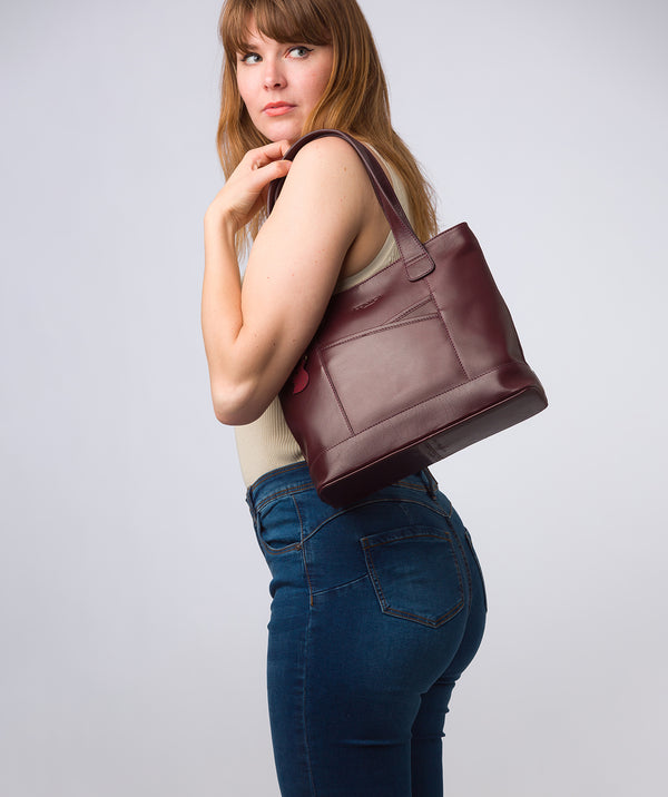 'Little Patience' Plum Leather Tote Bag