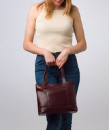 'Little Patience' Plum Leather Tote Bag
