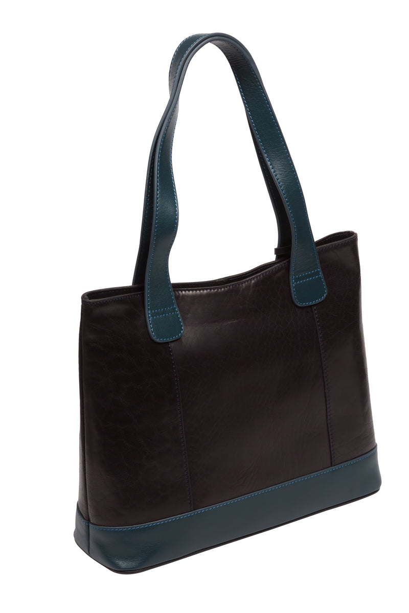'Little Patience' Snorkel Blue & Navy Blue Leather Tote Bag