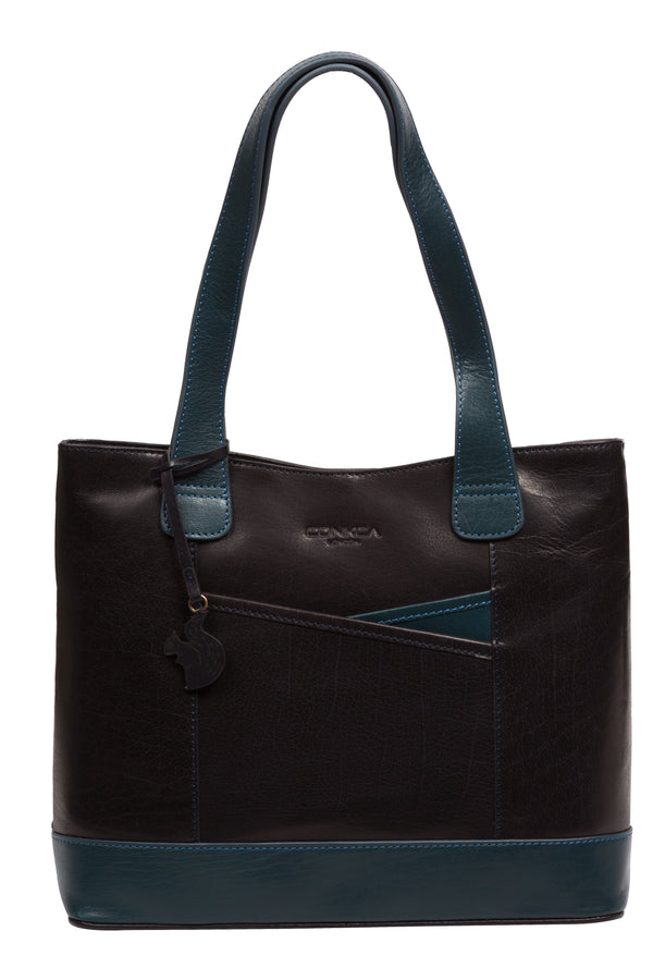 'Little Patience' Snorkel Blue & Navy Blue Leather Tote Bag
