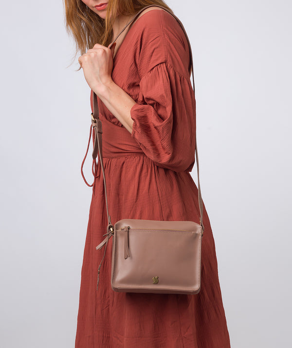 'Aurora' Natural Taupe Leather Cross Body Bag