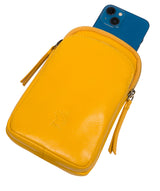 Conkca Signature Collection #product-type#: 'Leia' Lemon Drop Leather Cross Body Phone Bag