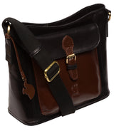 Conkca Signature Collection Bags: 'Carla' Black & Conker Brown Leather Cross Body Bag
