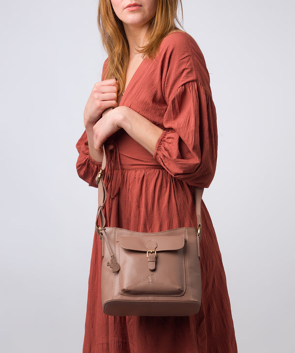 'Carla' Natural Taupe Leather Cross Body Bag