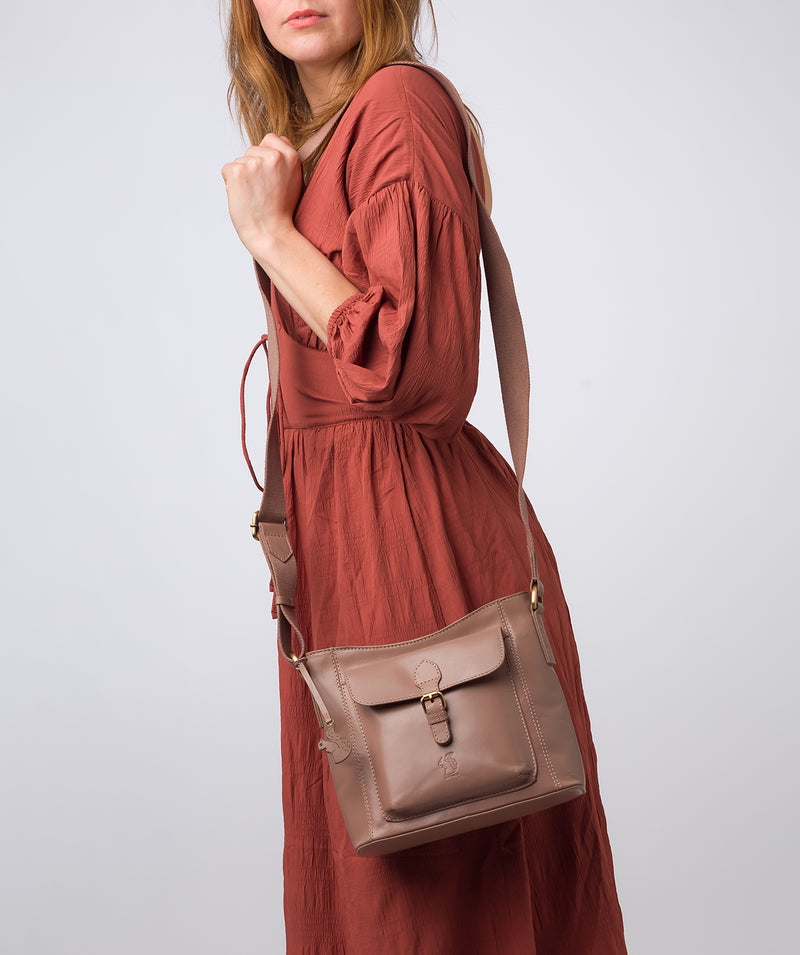 'Carla' Natural Taupe Leather Cross Body Bag