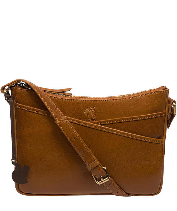 Conkca Signature Collection Bags: 'Viola' Dark Tan Leather Cross Body Bag