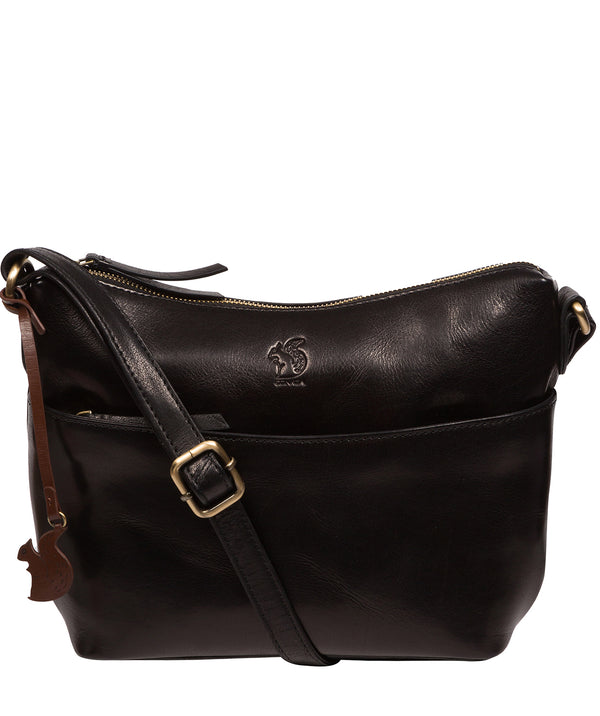 Conkca Signature Collection Bags: 'Merrill' Black Leather Cross Body Bag