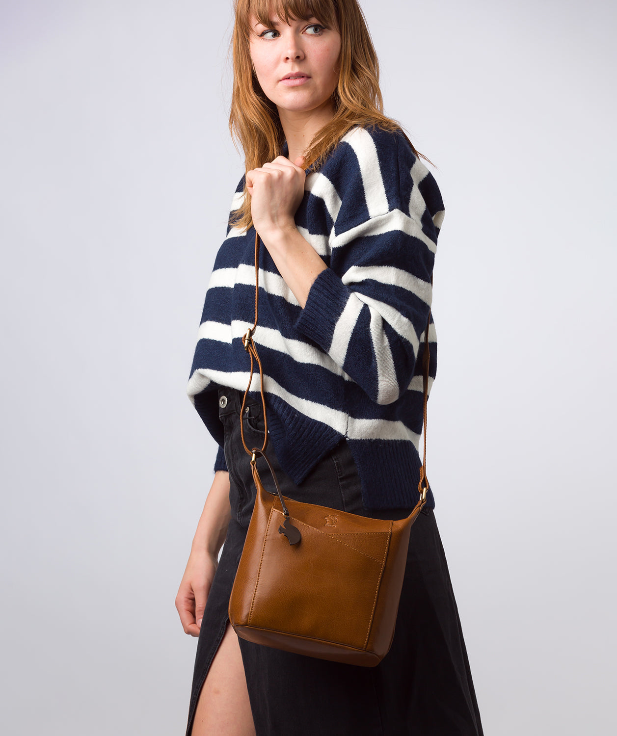 'Kiki' Dark Tan Leather Shoulder Bag