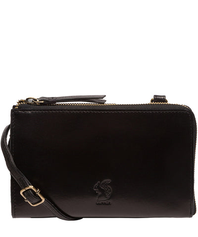 'Winnie' Black Leather Cross Body Phone Clutch Bag