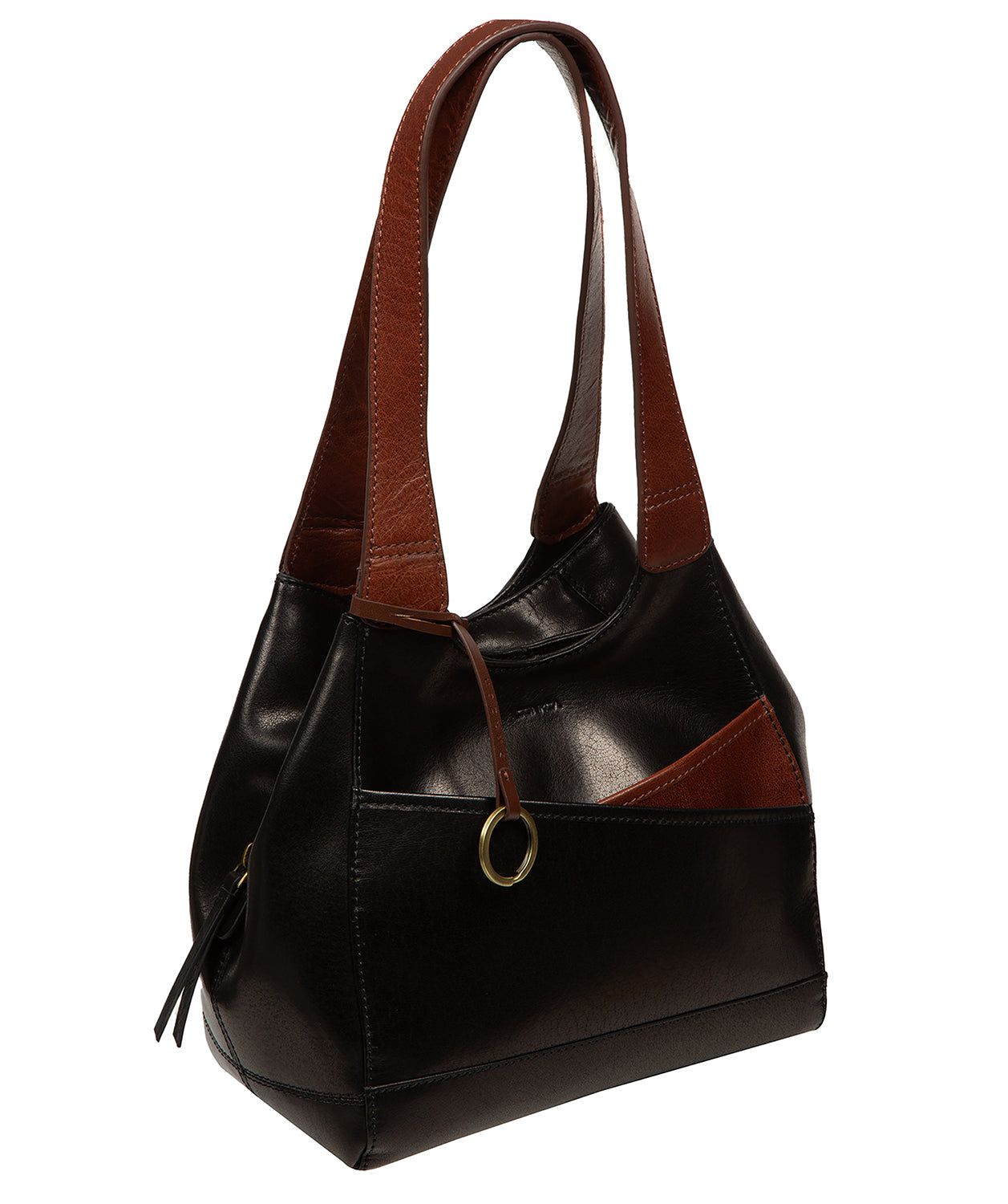 'Vesper' Black & Conker Brown Leather Handbag