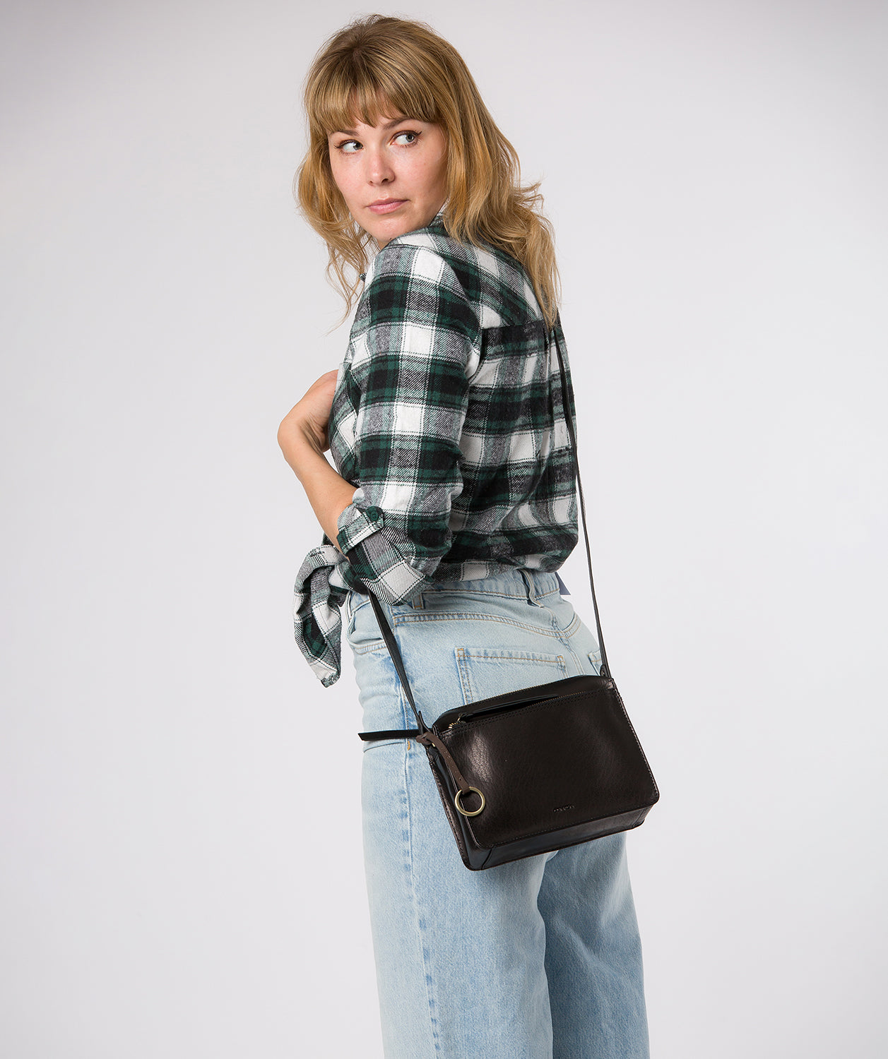 'Isla' Black Leather Cross Body Bag