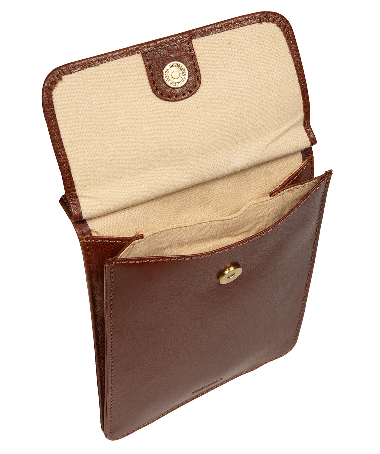 Side profile showing slim leather crossbody strap