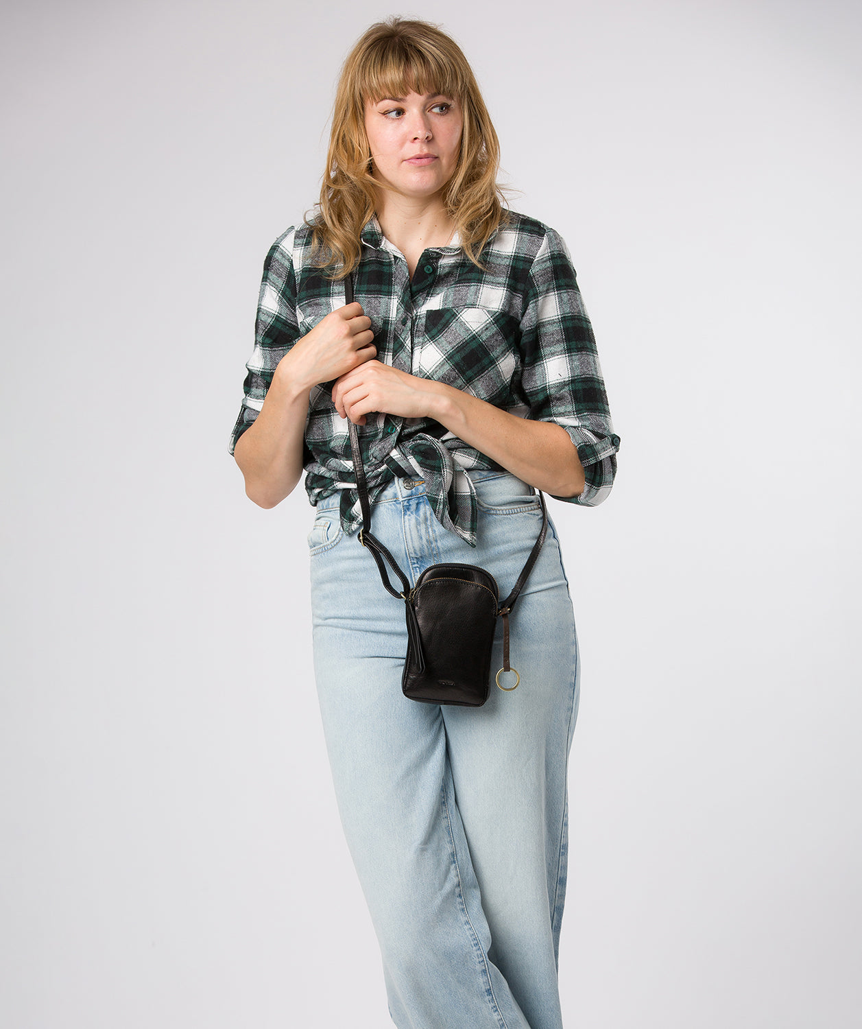 'Giselle' Black Leather Cross Body Phone Bag