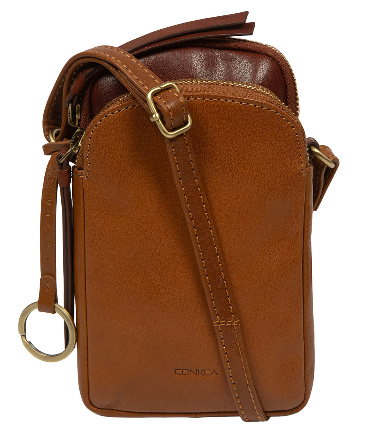'Giselle' Conker Brown & Dark Tan Leather Cross Body Phone Bag