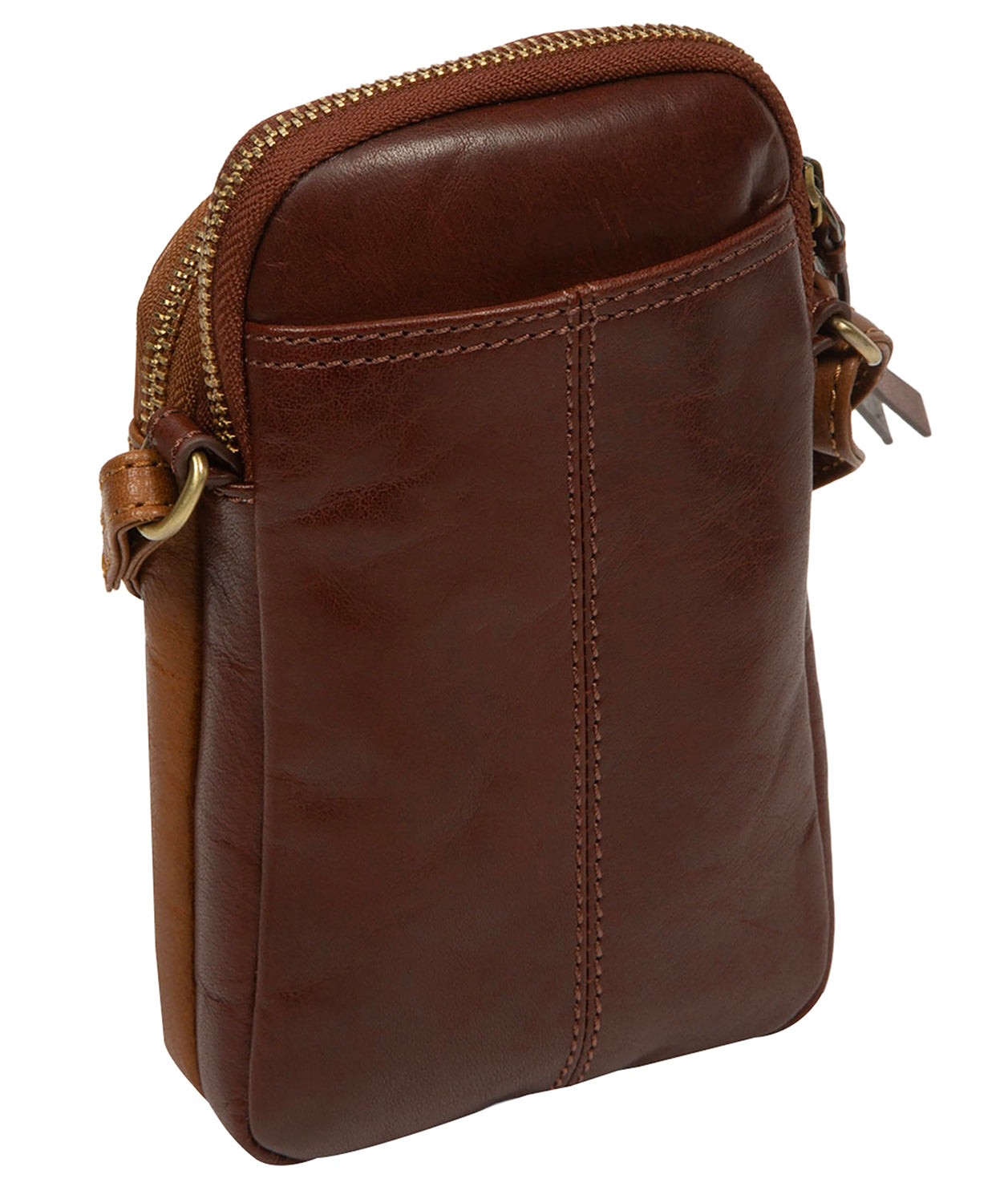 'Giselle' Conker Brown & Dark Tan Leather Cross Body Phone Bag