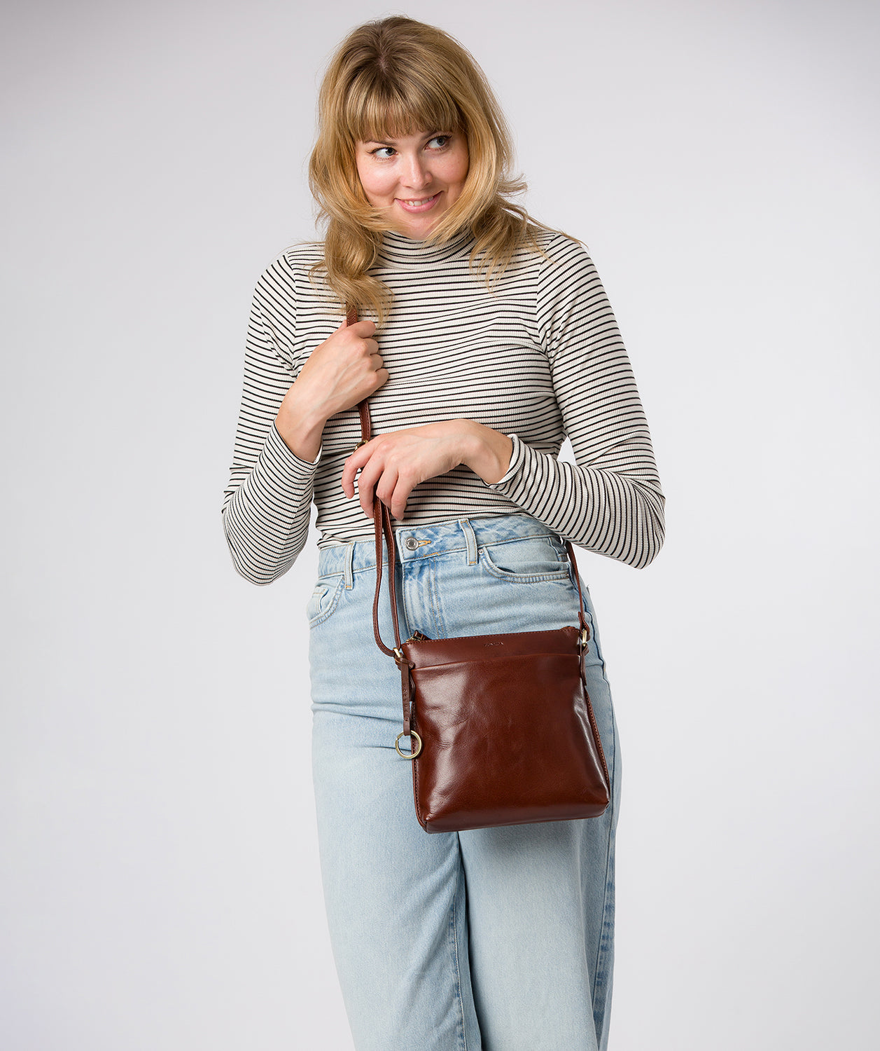 'Cassia' Conker Brown Leather Cross Body Bag