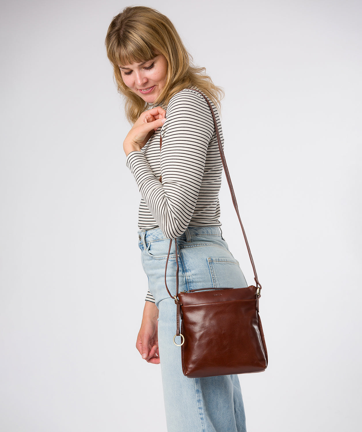 'Cassia' Conker Brown Leather Cross Body Bag