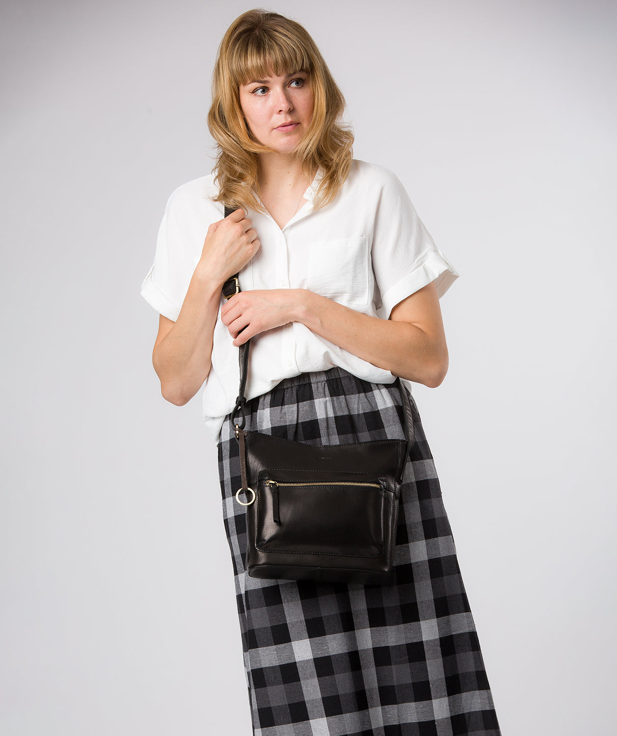 'Zinnia' Black Leather Cross Body Bag