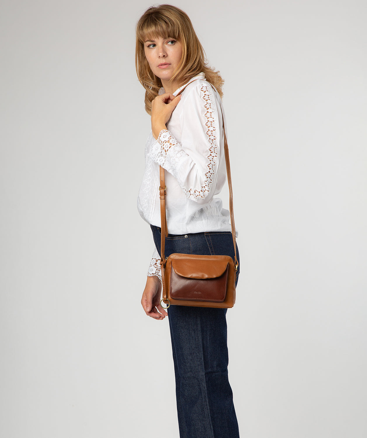 'Odalis' Conker Brown & Dark Tan Leather Cross Body Bag