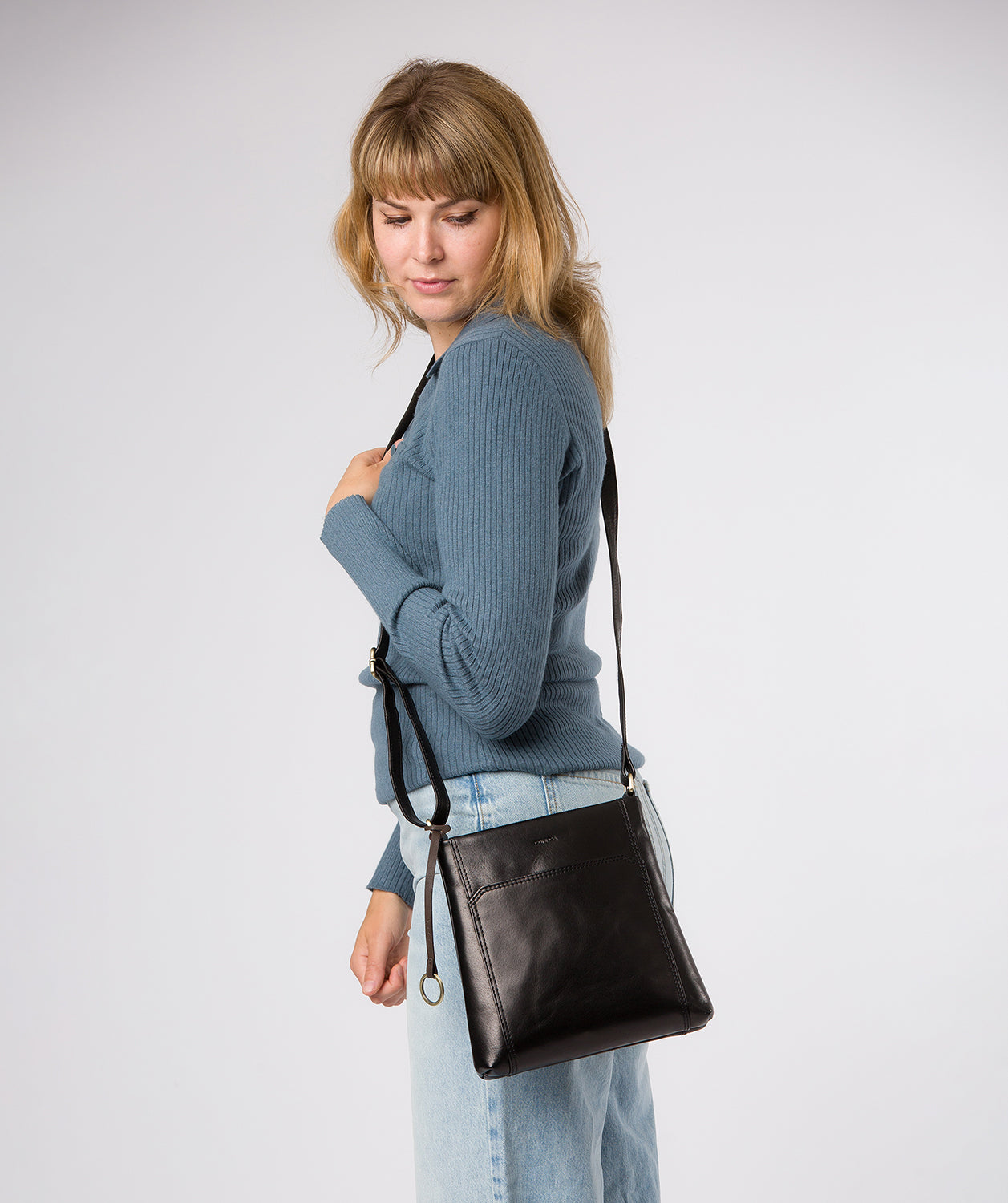 'Marissa' Black Leather Cross Body Bag