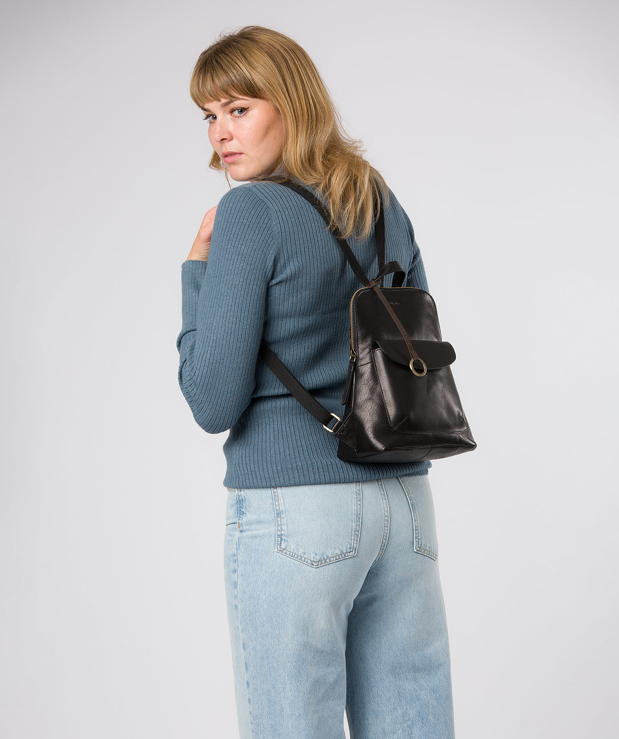 'Brielle' Black Leather Backpack