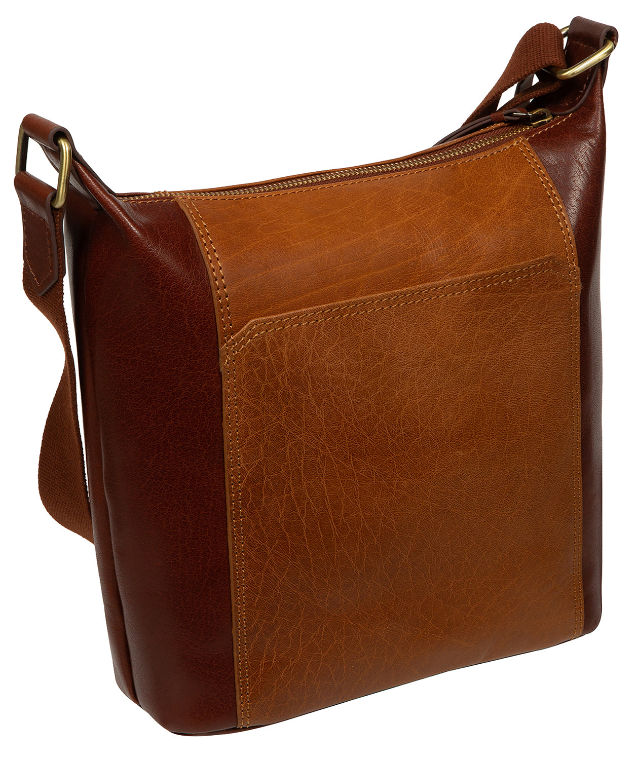 Indigo shoulder bag interior zip pocket and lining detail
