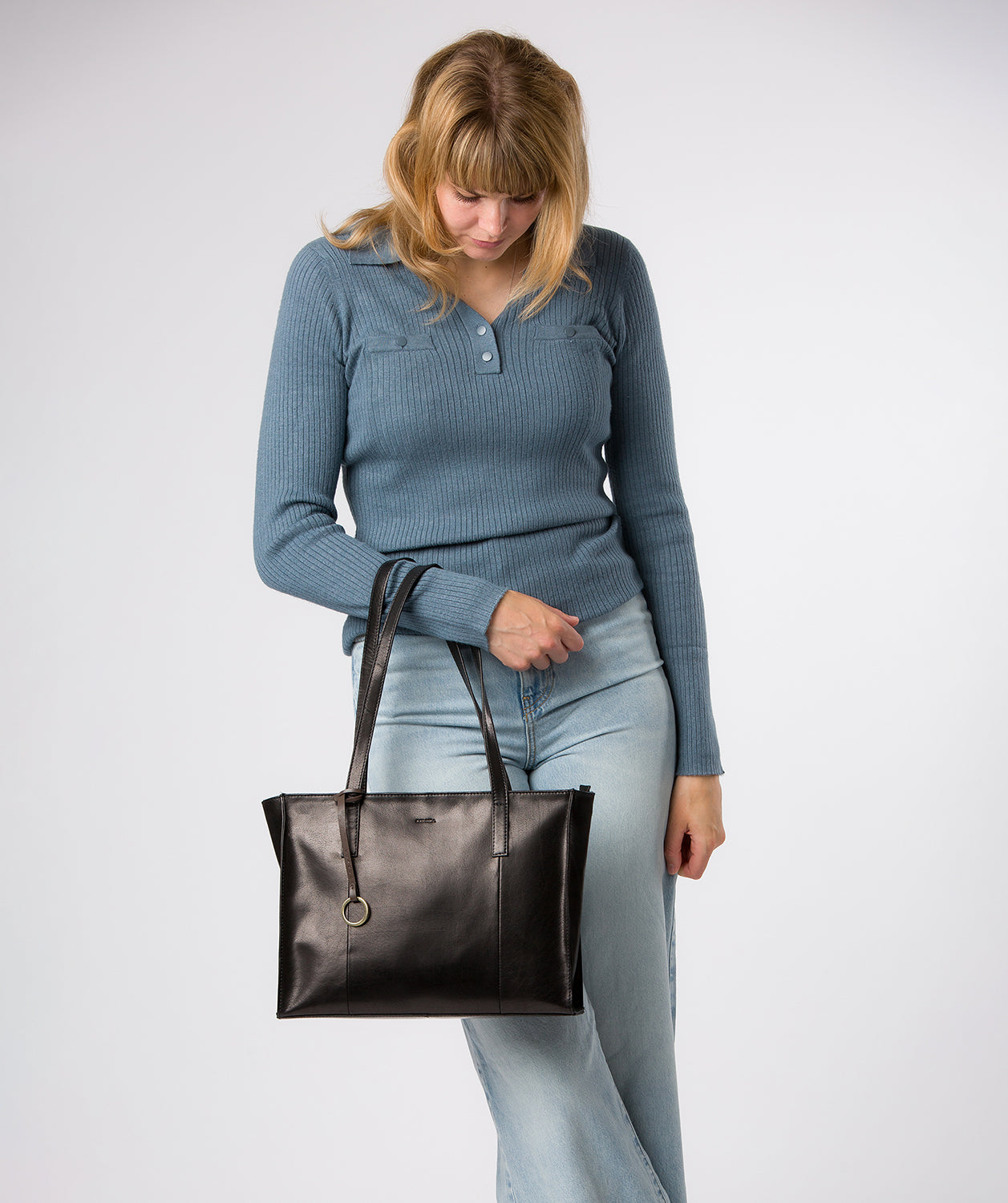 'Bella' Black Leather Tote Bag