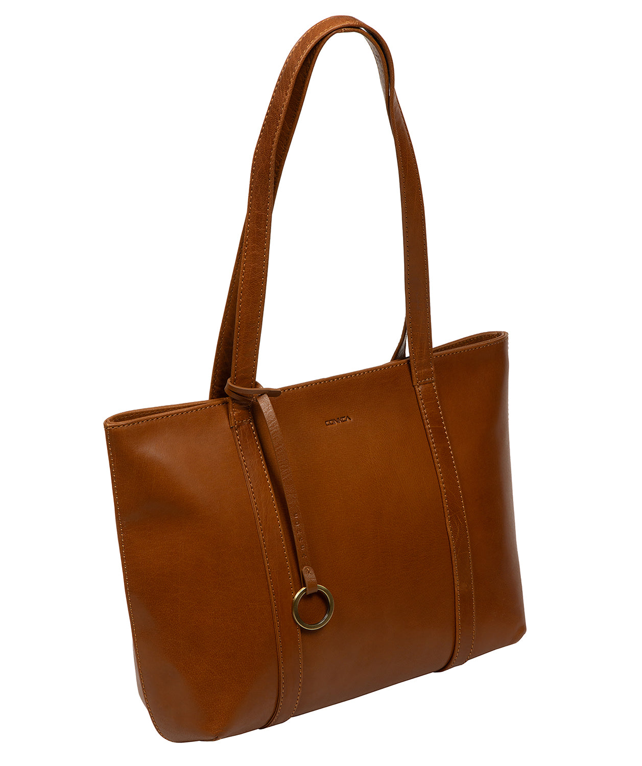 'Ausha' Dark Tan Leather Tote Bag