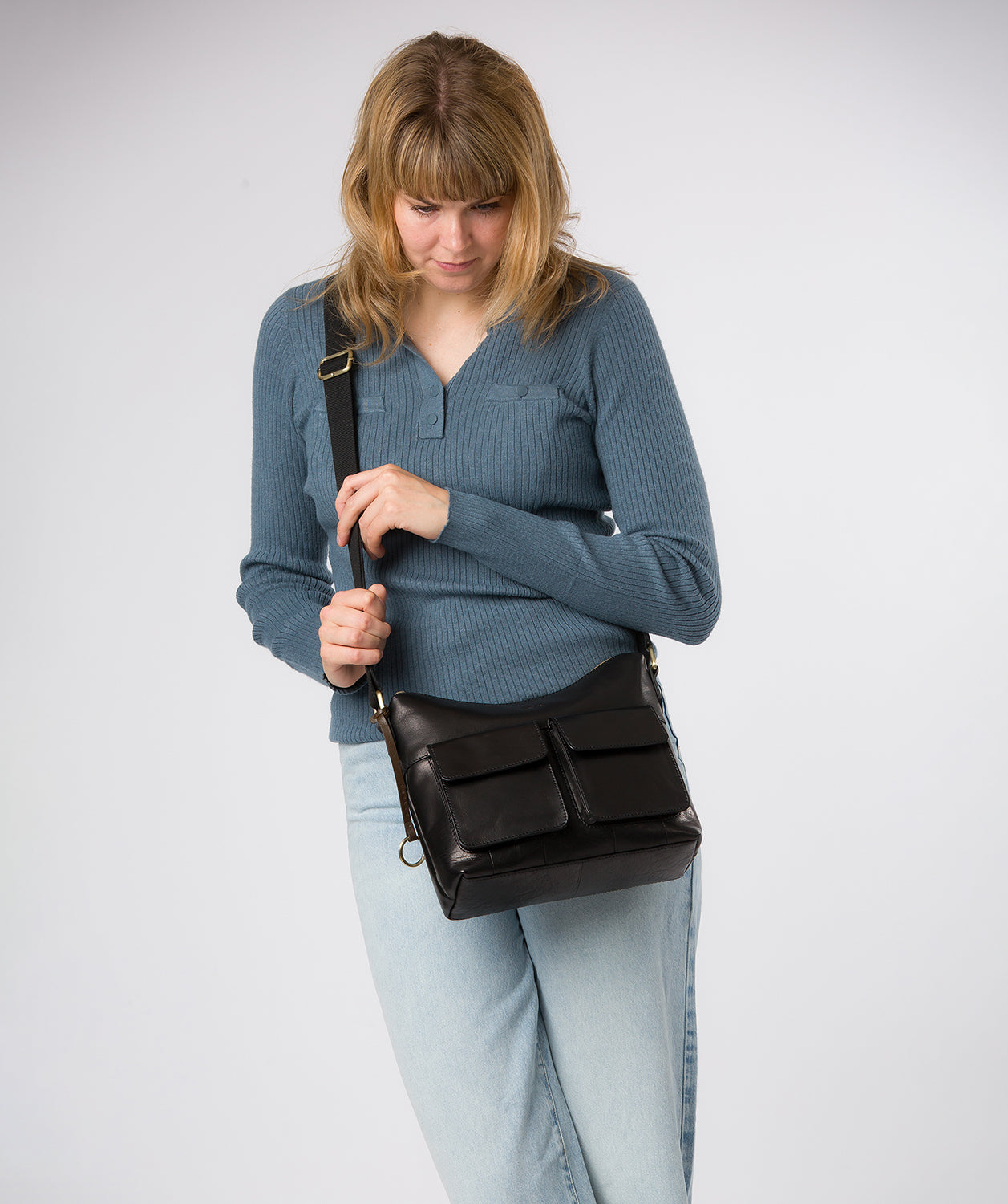 'Natalie' Black Leather Shoulder Bag
