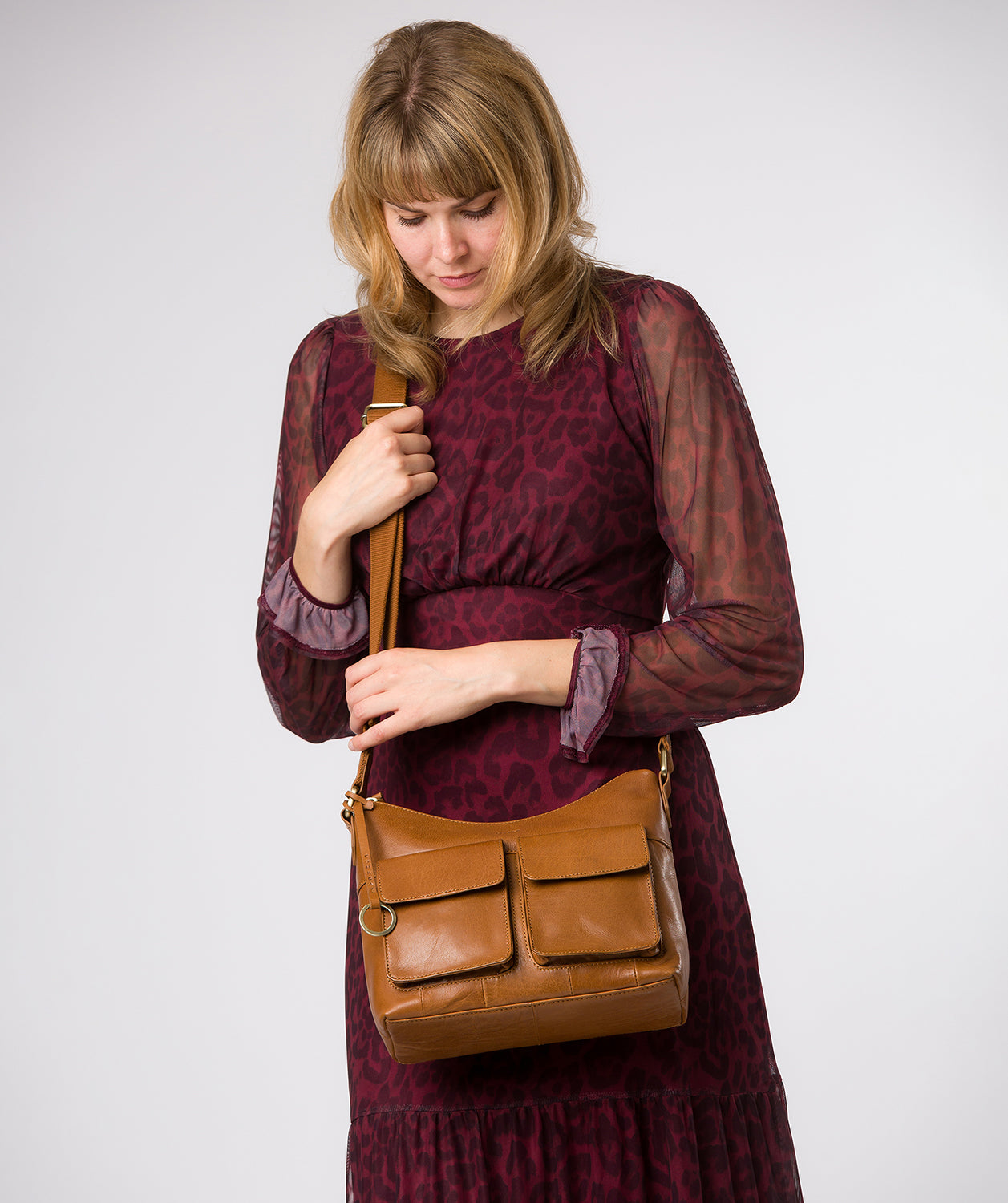 'Natalie' Dark Tan Leather Shoulder Bag