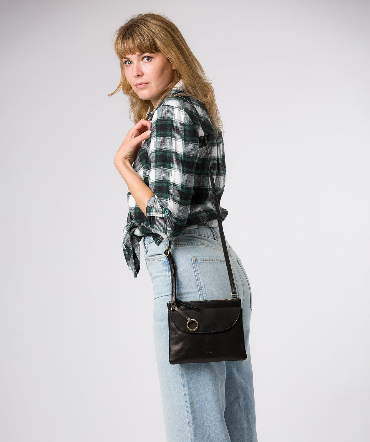 'Marietta' Black Leather Cross Body Bag