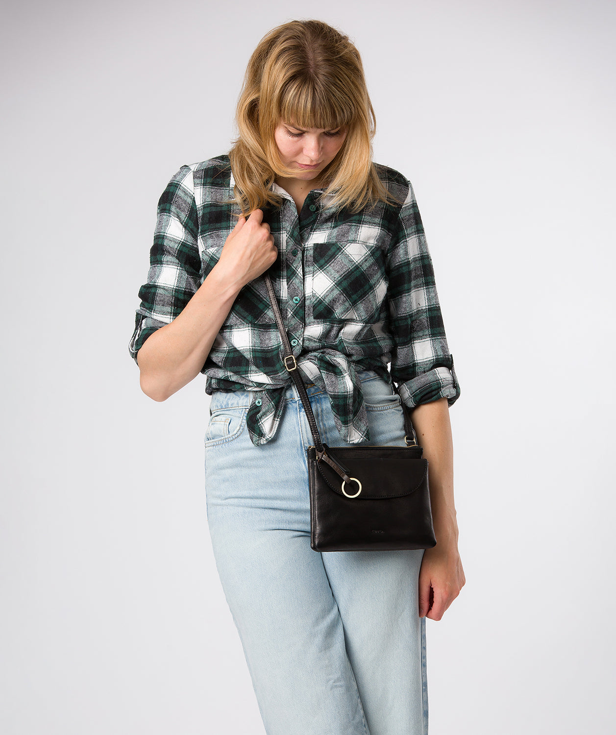 'Marietta' Black Leather Cross Body Bag